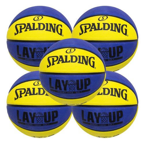 KIT 5 Bola de Basquete Spalding Lay-up Azul e Amarelo - Tamanho:07