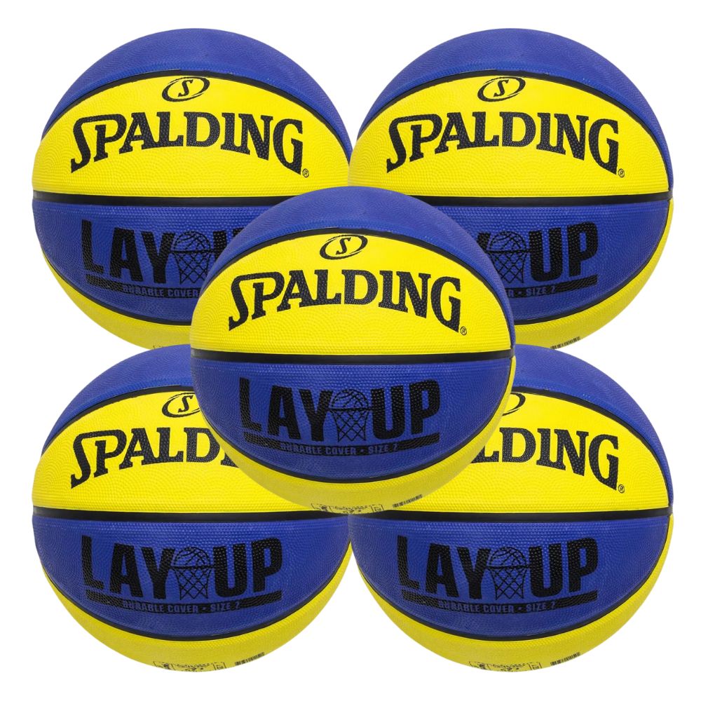 KIT 5 Bola de Basquete Spalding Lay-up Azul e Amarelo - Tamanho:07-0
