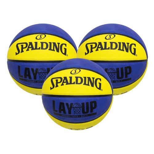 KIT 3 Bola de Basquete Spalding Lay-up Azul e Amarelo - Tamanho:07