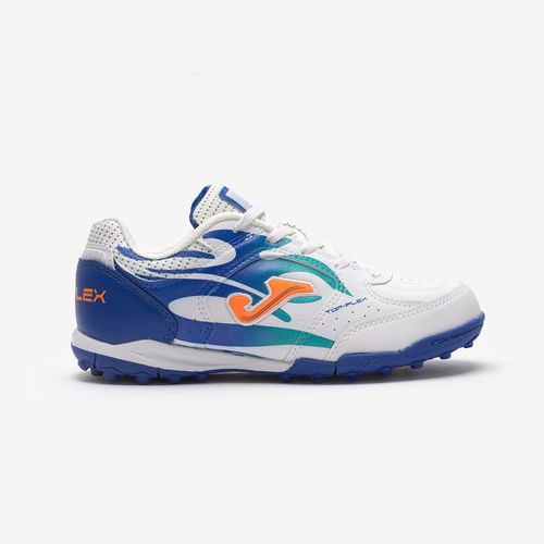 Chuteira de Society Joma Top Flex Infantil - Branco e Turquesa