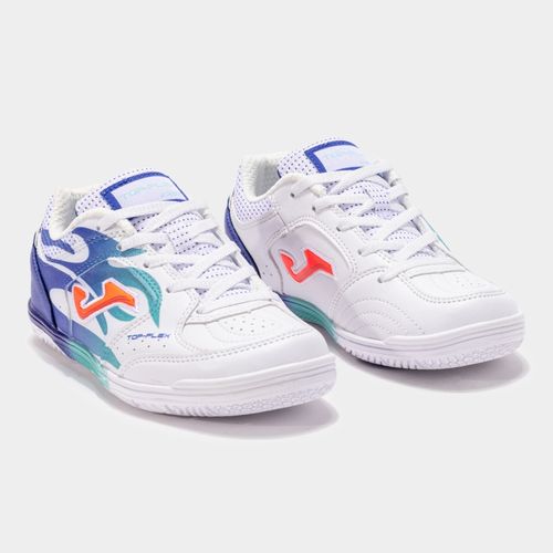 Chuteira de Futsal Joma Top Flex Infantil - Branco e Turquesa