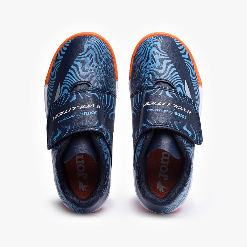 Chuteira-de-Futsal-Joma-Evolution-Velcro-Infantil-Azul-e-Laranja-5
