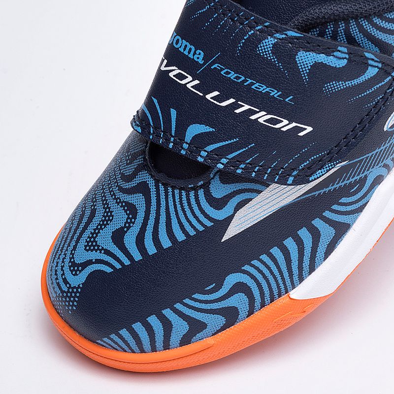Chuteira-de-Futsal-Joma-Evolution-Velcro-Infantil-Azul-e-Laranja-7