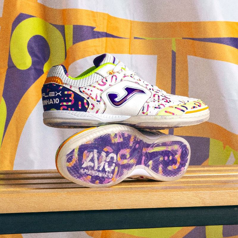 Chuteira de Futsal Joma Top Flex Amandinha - Branco e Roxo
