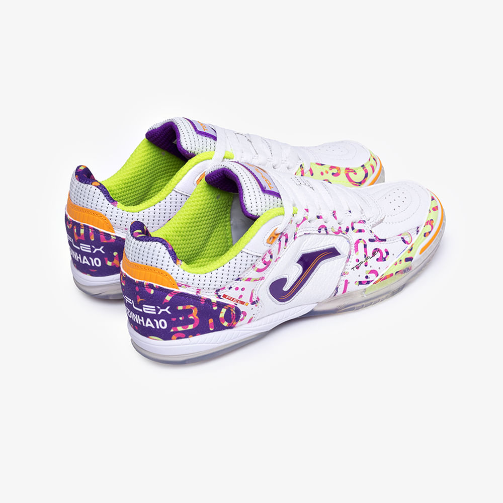 Chuteira de Futsal Joma Top Flex Amandinha Feminina Branco e Roxo-4
