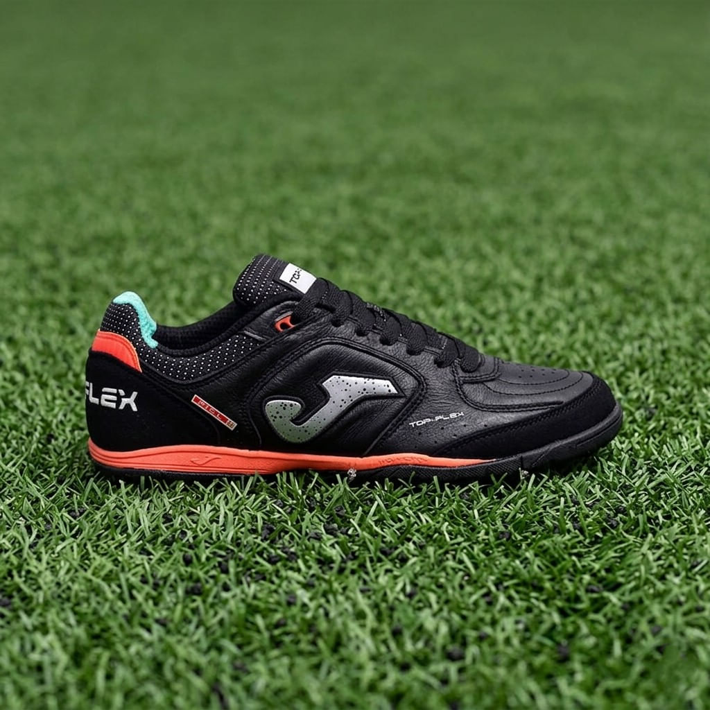 Chuteira de Society Joma Top Flex Unissex Preto e Coral-1