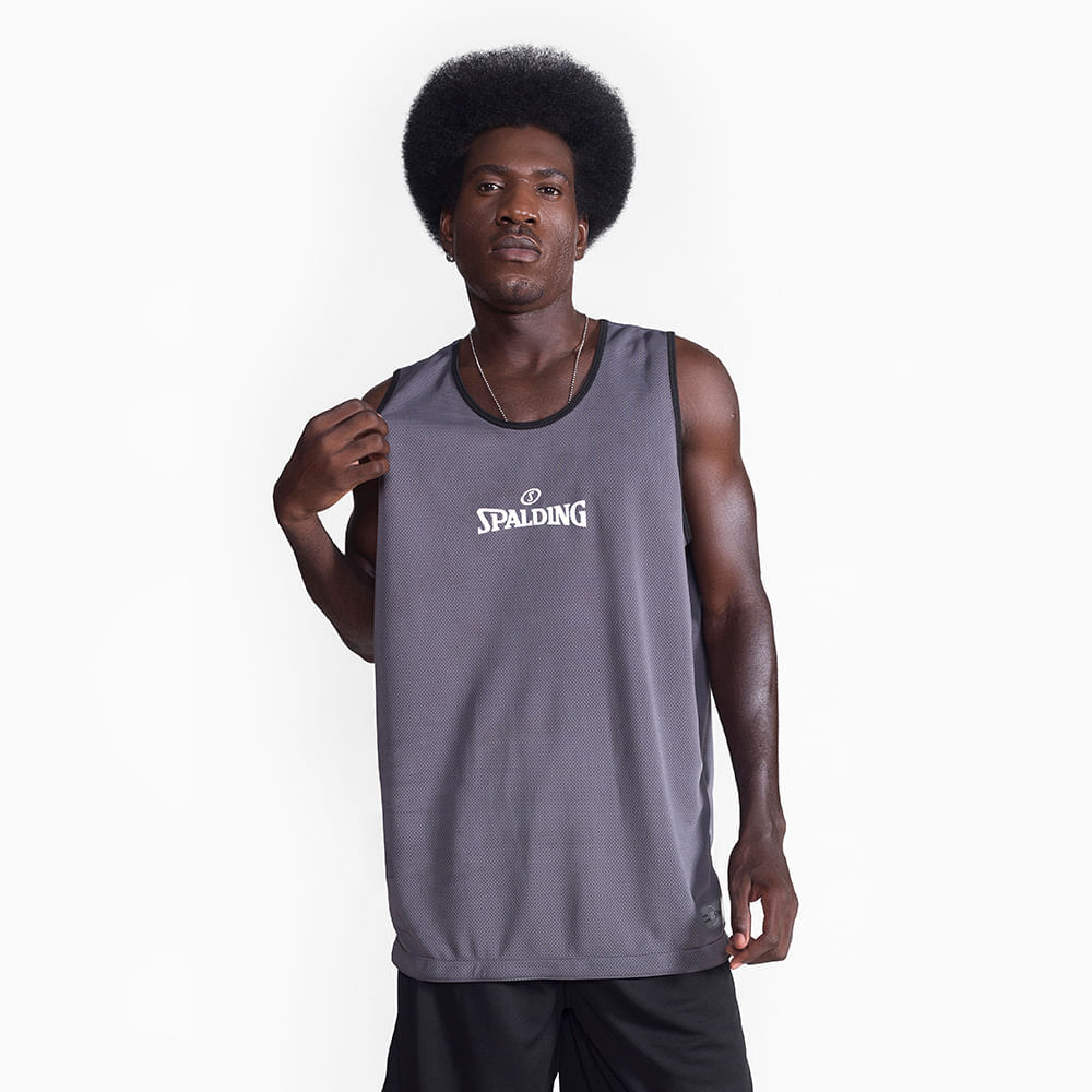 Regata Spalding Dupla Face Masculina Preto e Cinza-1