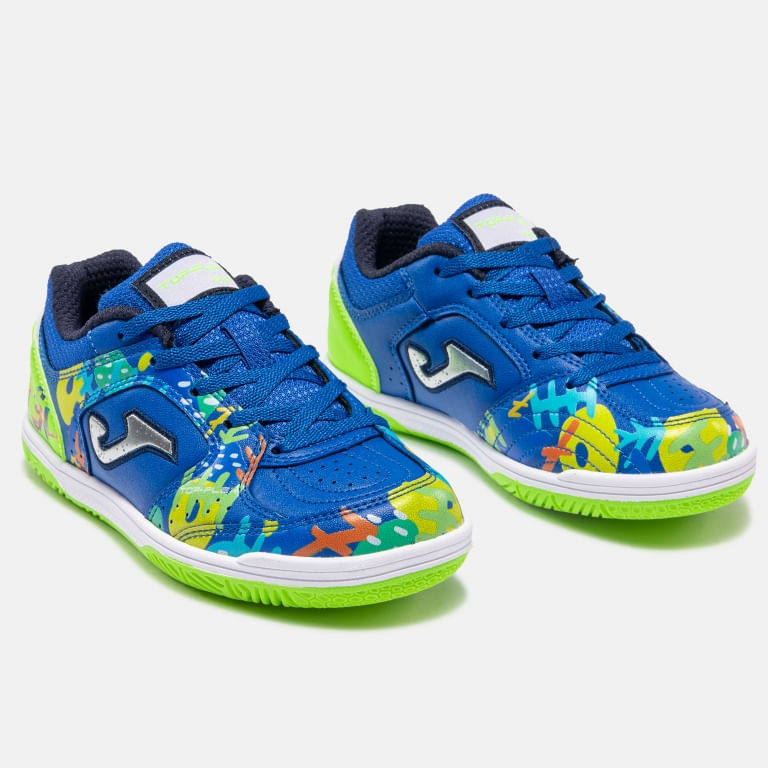 Chuteira de Futsal Joma Top Flex Infantil Azul e Verde-3
